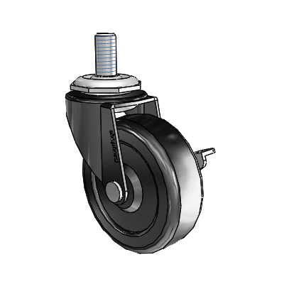 Regent Threaded Stem Black Oxide Swivel Caster with 2.5 x .8125 Soft Rubber Wheel and Side Brake