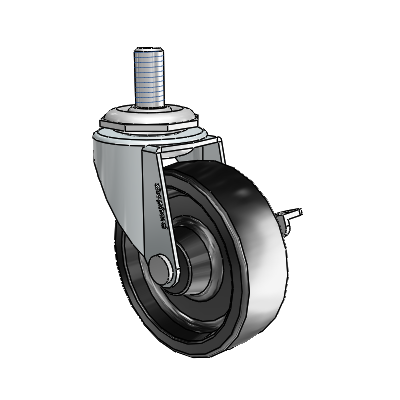 Regent Threaded Stem Zinc Swivel Caster with 2.5 x .8125 Black Polyolefin Wheel and Side Brake