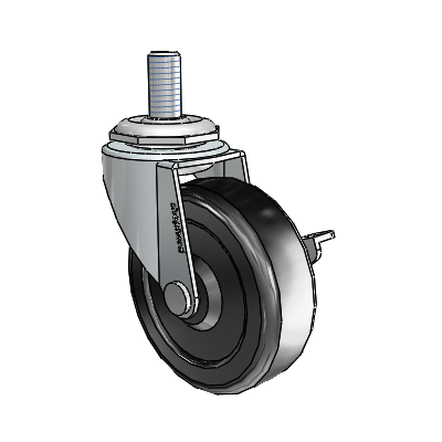 Regent Threaded Stem Zinc Swivel Caster with 2.5 x .8125 Black Hard Rubber Wheel and Side Brake