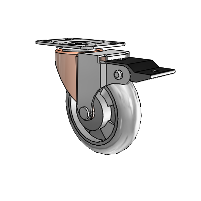 Roulette pivotante Regent à plaque supérieure en oxyde de cuivre, équipée de 3 roues MonoTech grises de 0,8125 et d'un frein de blocage supérieur