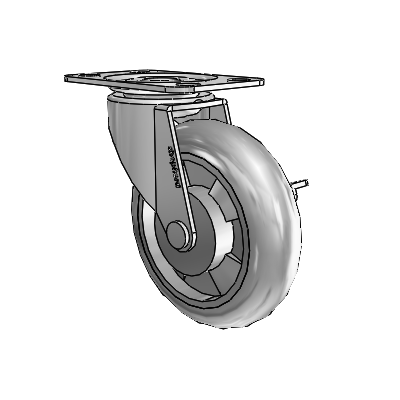 Regent Top Plate Polished Nickel Swivel Caster with 3 x .8125 Grey MonoTech Wheel and Side Brake