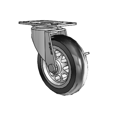 Regent Top Plate Polished Nickel Swivel Caster with 3 x .8125 Black No-Matic Rubber Wheel and Side Brake