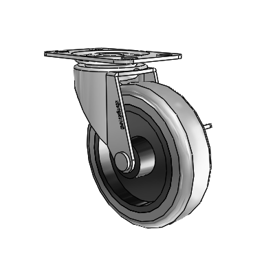 Regent Top Plate Polished Nickel Swivel Caster with 3 x .8125 Grey Thermoplastic Rubber Wheel and Side Brake