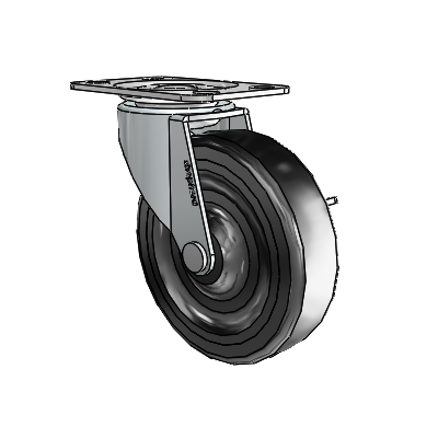 Regent Top Plate Zinc Swivel Caster with 3 x .8125 Black Hard Rubber Wheel and Side Brake