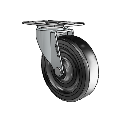Regent Top Plate Zinc Swivel Caster with 3 x .8125 Black Soft Rubber Wheel
