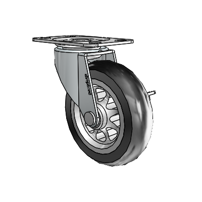 Regent Top Plate Zinc Swivel Caster with 3 x .8125 Black No-Matic Rubber Wheel and Side Brake