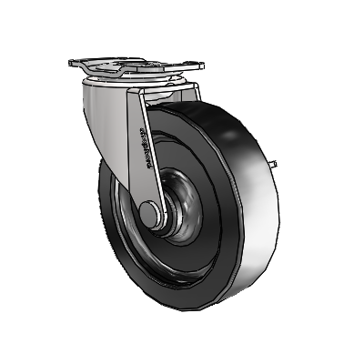 Regent Top Plate Bright Chrome Swivel Caster with 3 x .8125 Black Polyolefin Wheel and Side Brake