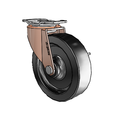 Regent Top Plate Copper Oxide Swivel Caster with 3 x .8125 Black Polyolefin Wheel and Side Brake