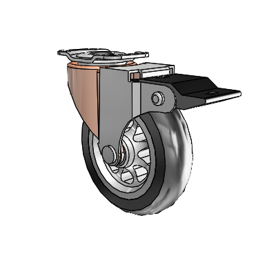 Regent Top Plate Copper Oxide Swivel Caster with 3 x .8125 Black No-Matic Rubber Wheel and Top Lock Brake
