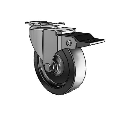 Regent Top Plate Polished Nickel Swivel Caster with 3 x .8125 Black Polyolefin Wheel and Top Lock Brake