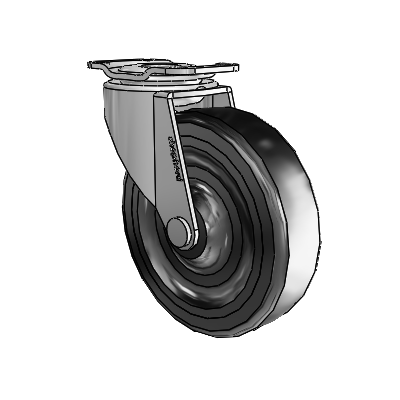 Regent Top Plate Polished Nickel Swivel Caster with 3 x .8125 Black Hard Rubber Wheel