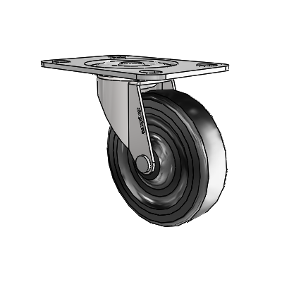 Regent Top Plate Bright Chrome Swivel Caster with 3 x .8125 Black Hard Rubber Wheel