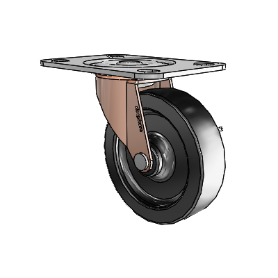 Regent Top Plate Copper Oxide Swivel Caster with 3 x .8125 Black Polyolefin Wheel and Side Brake