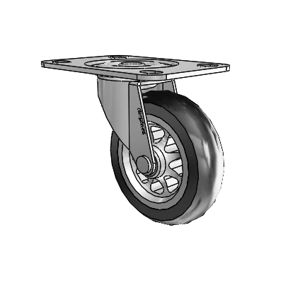 Regent Top Plate Polished Nickel Swivel Caster with 3 x .8125 Black No-Matic Rubber Wheel