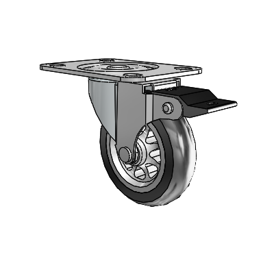 Regent Top Plate Zinc Swivel Caster with 3 x .8125 Black No-Matic Rubber Wheel and Top Lock Brake