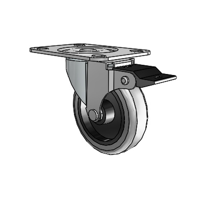 Regent Top Plate Zinc Swivel Caster with 3 x .8125 Grey Thermoplastic Rubber Wheel and Top Lock Brake