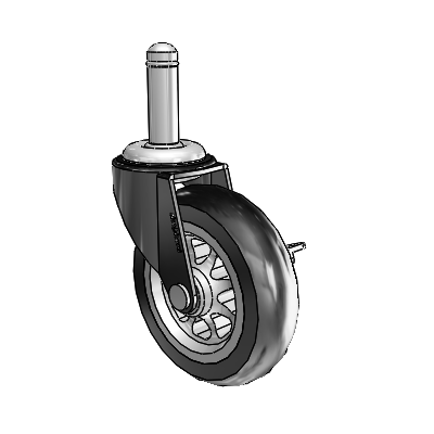 Roulette pivotante Regent Grip Ring à revêtement noir oxydé, équipée de 3 roues en caoutchouc No-Matic de 0,8125 et d'un frein latéral