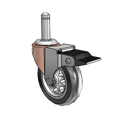 Regent Grip Ring Copper Oxide Swivel Caster with 3 x .8125 Black No-Matic Rubber Wheel and Top Lock Brake