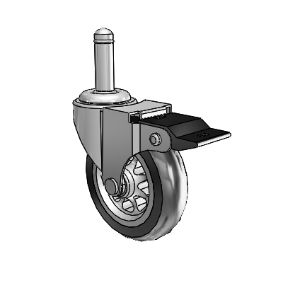Regent Grip Ring Polished Nickel Swivel Caster with 3 x .8125 Black No-Matic Rubber Wheel and Top Lock Brake