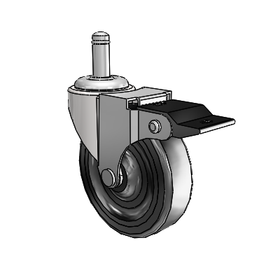 Regent Grip Ring Bright Chrome Swivel Caster with 3 x .8125 Black Soft Rubber Wheel and Top Lock Brake