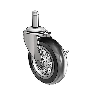 Regent Grip Ring Bright Chrome Swivel Caster with 3 x .8125 Black No-Matic Rubber Wheel and Side Brake