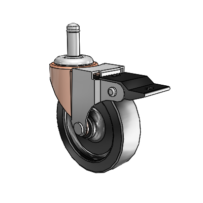 Regent Grip Ring Copper Oxide Swivel Caster with 3 x .8125 Black Polyolefin Wheel and Top Lock Brake