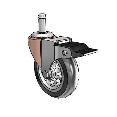 Regent Grip Ring Copper Oxide Swivel Caster with 3 x .8125 Black No-Matic Rubber Wheel and Top Lock Brake