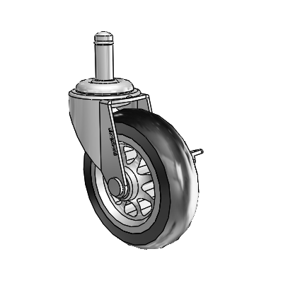 Regent Grip Ring Polished Nickel Swivel Caster with 3 x .8125 Black No-Matic Rubber Wheel and Side Brake