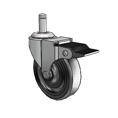 Regent Grip Ring Zinc Swivel Caster with 3 x .8125 Black Hard Rubber Wheel and Top Lock Brake