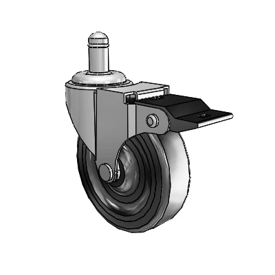 Regent Grip Ring Polished Nickel Swivel Caster with 3 x .8125 Black Soft Rubber Wheel and Top Lock Brake
