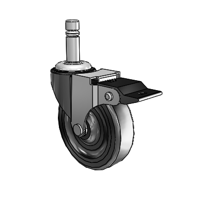 Rodízio giratório Regent Grip Ring com revestimento de óxido preto, 3 rodas de borracha dura de 0,8125 e freio de travamento superior
