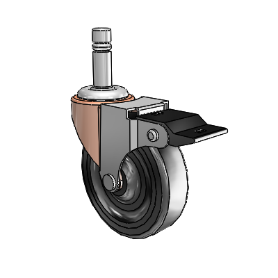 Regent Grip Ring Copper Oxide Swivel Caster with 3 x .8125 Black Hard Rubber Wheel and Top Lock Brake