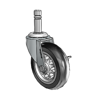 Regent Grip Ring Zinc Swivel Caster with 3 x .8125 Black No-Matic Rubber Wheel and Side Brake