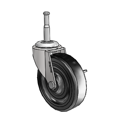 Regent Grip Neck Bright Chrome Swivel Caster with 3 x .8125 Black Soft Rubber Wheel and Side Brake