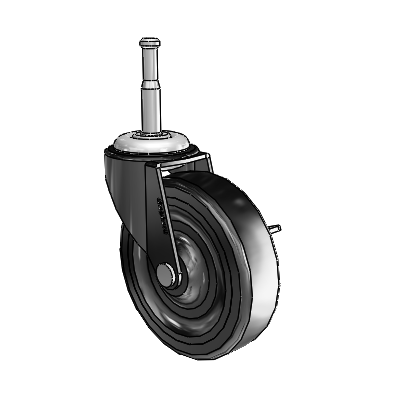 Regent Grip Neck Black Oxide Swivel Caster with 3 x .8125 Hard Rubber Wheel and Side Brake