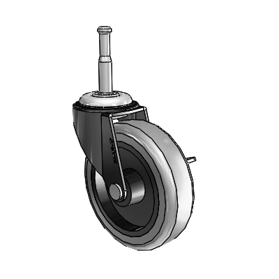 Regent Grip Neck Black Oxide Swivel Caster with 3 x .8125 Grey Thermoplastic Rubber Wheel and Side Brake