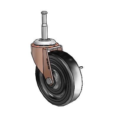 Regent Grip Neck Copper Oxide Swivel Caster with 3 x .8125 Black Soft Rubber Wheel and Side Brake