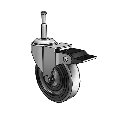 Regent Grip Neck Polished Nickel Swivel Caster with 3 x .8125 Black Soft Rubber Wheel and Top Lock Brake