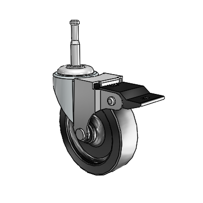 Regent Grip Neck Zinc Swivel Caster with 3 x .8125 Black Polyolefin Wheel and Top Lock Brake