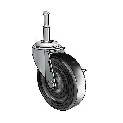 Regent Grip Neck Zinc Swivel Caster with 3 x .8125 Black Soft Rubber Wheel and Side Brake