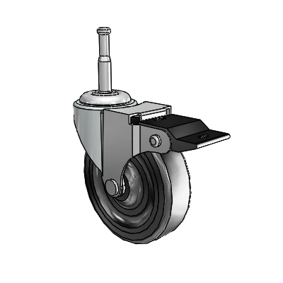 Roulette pivotante Regent Grip Neck en zinc, équipée de 3 roues en caoutchouc souple noir de 0,8125 et d'un frein à blocage par le haut