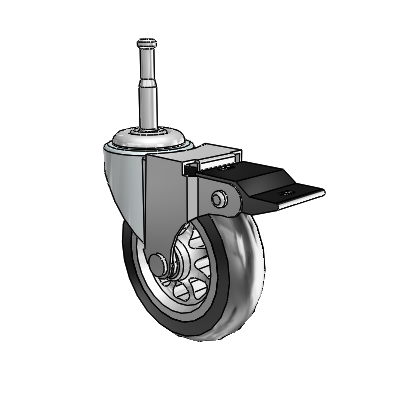 Regent Grip Neck Zinc Swivel Caster with 3 x .8125 Black No-Matic Rubber Wheel and Top Lock Brake