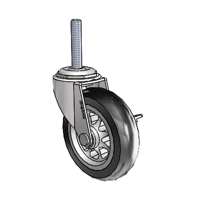 Regent Threaded Stem Bright Chrome Swivel Caster with 3 x .8125 Black No-Matic Rubber Wheel and Side Brake