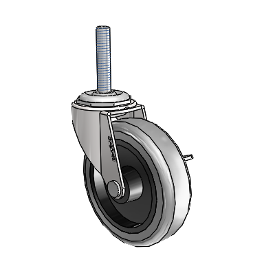Regent Threaded Stem Bright Chrome Swivel Caster with 3 x .8125 Grey Thermoplastic Rubber Wheel and Side Brake