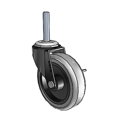 Regent Threaded Stem Black Oxide Swivel Caster with 3 x .8125 Grey Thermoplastic Rubber Wheel and Side Brake