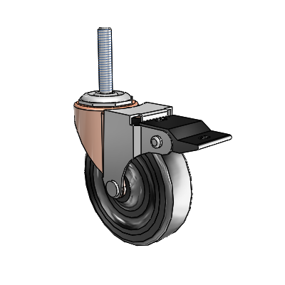 Regent Threaded Stem Copper Oxide Swivel Caster with 3 x .8125 Black Soft Rubber Wheel and Top Lock Brake