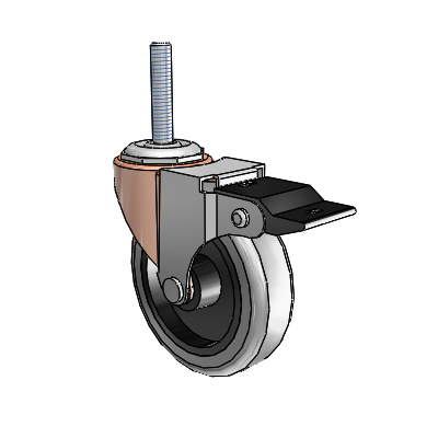 Regent Threaded Stem Copper Oxide Swivel Caster with 3 x .8125 Grey Thermoplastic Rubber Wheel and Top Lock Brake