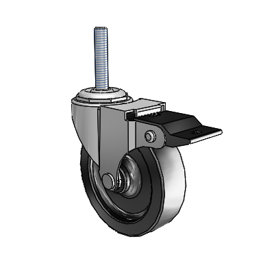 Regent Threaded Stem Polished Nickel Swivel Caster with 3 x .8125 Black Polyolefin Wheel and Top Lock Brake