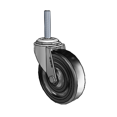 Regent Threaded Stem Polished Nickel Swivel Caster with 3 x .8125 Black Soft Rubber Wheel