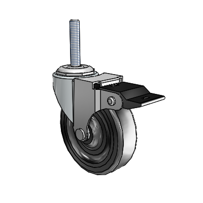 Regent Threaded Stem Zinc Swivel Caster with 3 x .8125 Black Soft Rubber Wheel and Top Lock Brake
